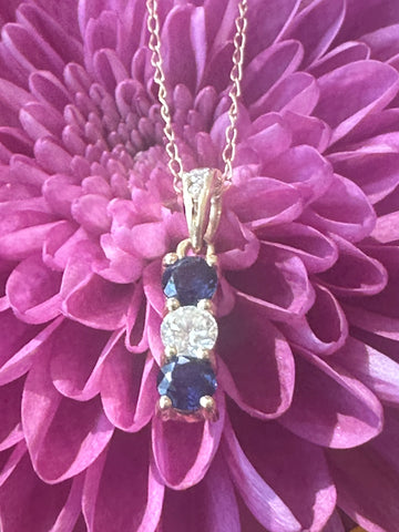 14 Karat Yellow Gold Sapphire & Diamond Pendant  # 235-00379