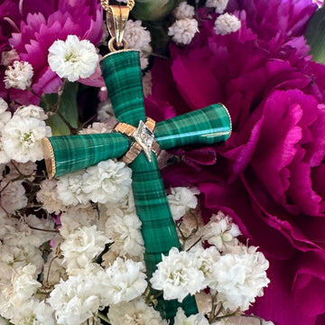 14 Karat Yellow Gold Malachite Cross 