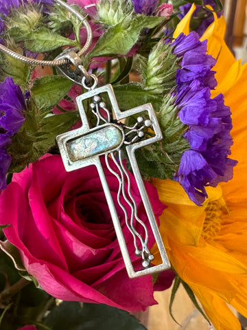 Sterling Silver Cross with Mother of Pearl Inlay  # 555-04039