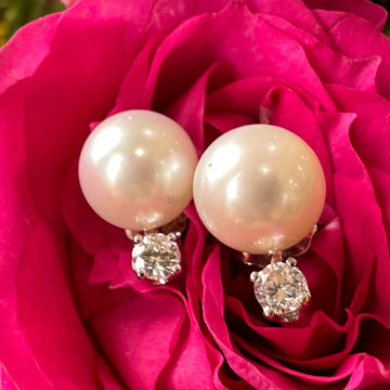 14 Karat White Gold Cultured Pearl & Diamond Earrings