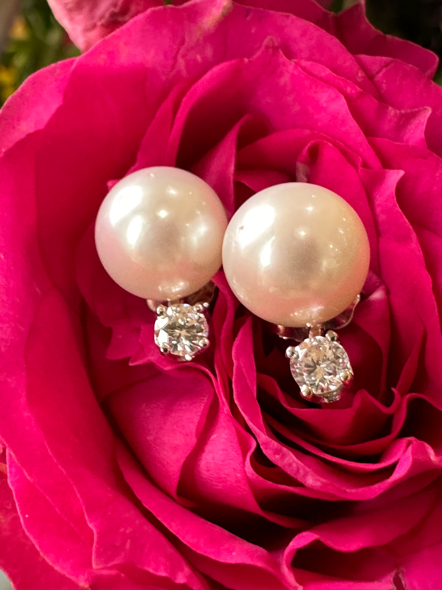 14 Karat White Gold Cultured Pearl & Diamond Earrings  # 310-00245