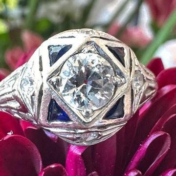 14 Karat White Gold Diamond Art Deco Ring