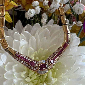 18 Karat Yellow Gold Ruby & Diamond Necklace