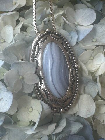 Sterling Silver Blue Lace Agate Pin/Pendant  # 555-04162