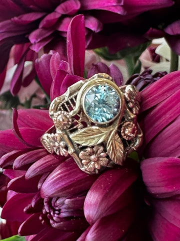 10 Karat Yellow & Rose Gold Blue Zircon Ring  # 200-02689