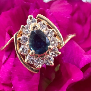 14 Karat Yellow Gold Sapphire & Diamond Ring