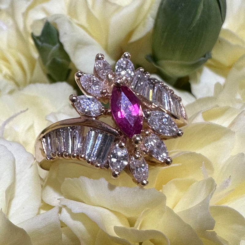14 Karat Yellow Gold Ruby & Diamond Ring