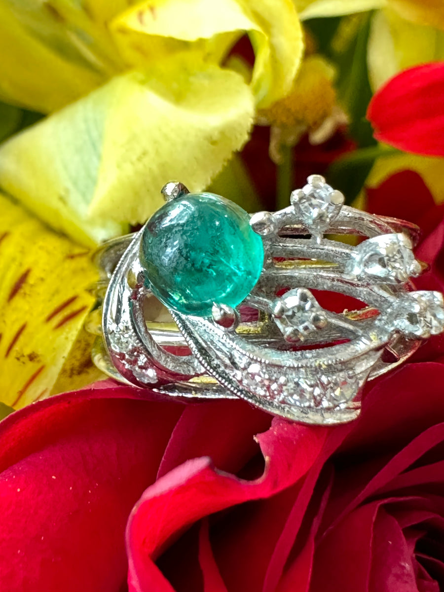 14 Karat White Gold Emerald & Diamond Ring  # 200-02018