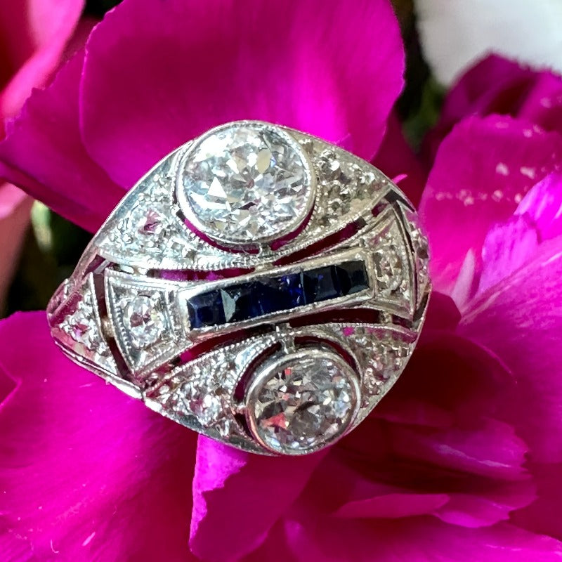Platinum Diamond & Synthetic Sapphire Ring