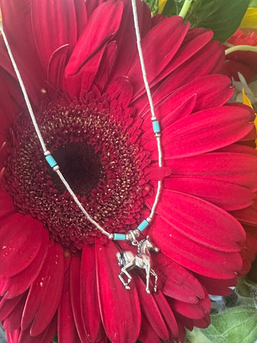 Sterling Silver Turquoise Necklace w/ Horse Charm  # 555-04170
