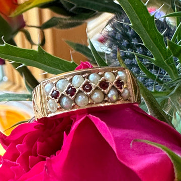 22 Karat Yellow Gold Ruby & Seed Pearl Ring