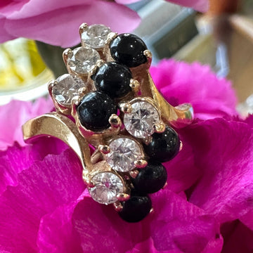 14 Karat Yellow Gold Onyx & Diamond Ring