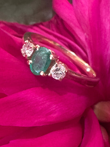 14 Karat Yellow Gold Diamond and Emerald Ring  # 200-02670