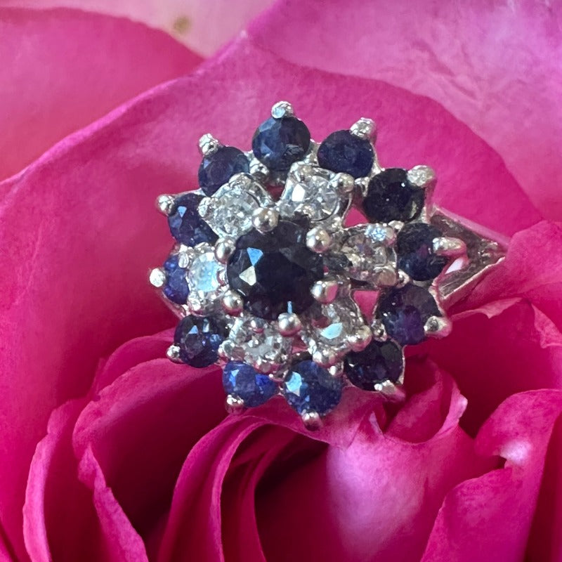 14 Karat White Gold Sapphire & Diamond Cluster Ring  # 200-02401