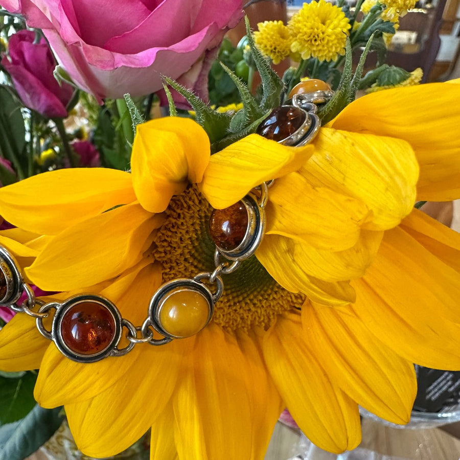 Sterling Silver Amber & Tiger's Eye Bracelet