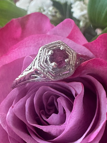 18 Karat White Gold & Platinum Art Deco Ruby Ring  # 200-02671