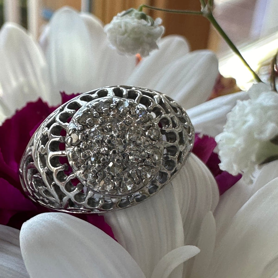 10 Karat White Gold Diamond Cluster Ring