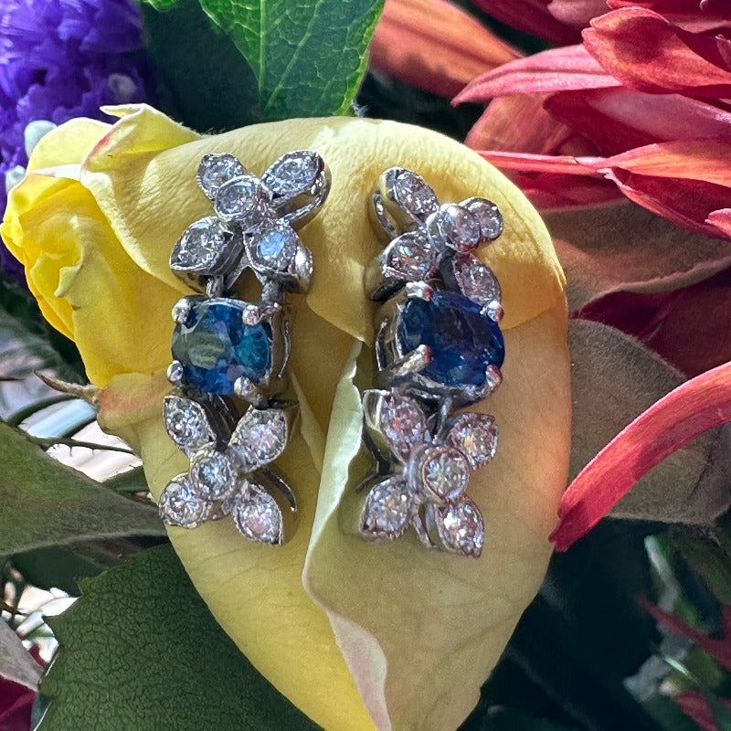 Platinum Diamond & Sapphire Earrings