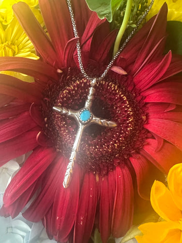 Sterling Silver Cross with Turquoise   # 555-04167