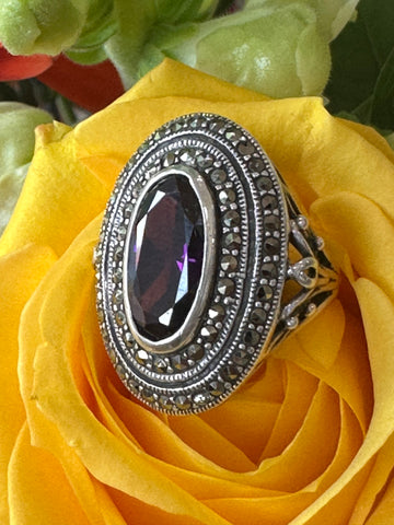 Sterling Silver, Amethyst & Marcasite Ring  # 555-04136