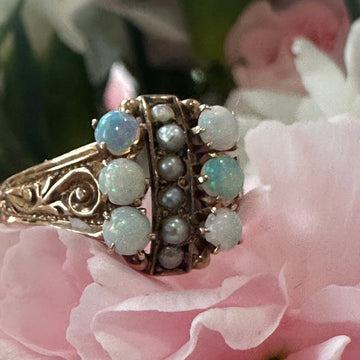 10 Karat Yellow Gold Opal & Seed Pearl Ring