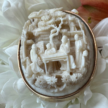 14 Karat Yellow Gold Carved Bone Cameo