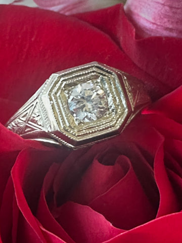 18 Karat White Gold Men's Art Deco Diamond Ring  # 415-00181