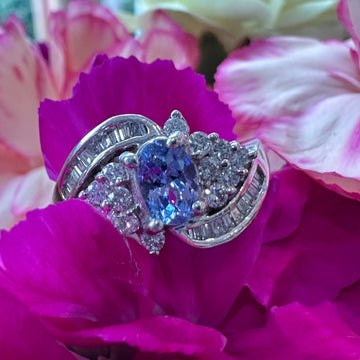 14 Karat White Gold Tanzanite and Diamond Ring