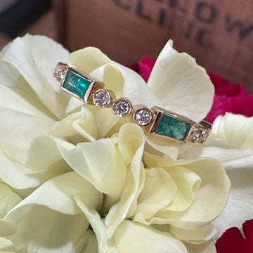 14 Karat Yellow Gold Emerald & Diamond Ring