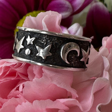 Sterling Silver Moon & Stars Band