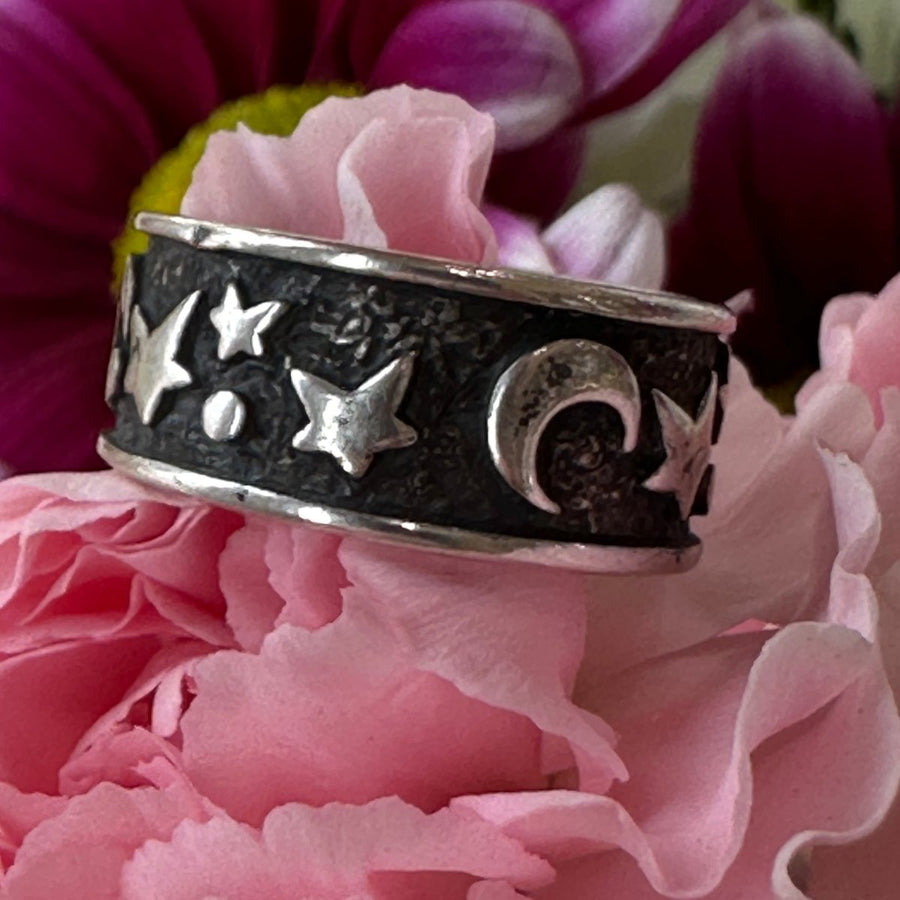 Sterling Silver Moon & Stars Band