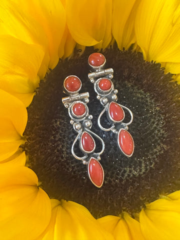 Sterling Silver Coral Drop Earrings  # 555-04161