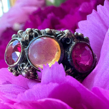 10 Karat Yellow Gold Opal & Synthetic Ruby Ring