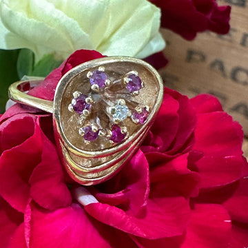 14 Karat Yellow Gold Diamond & Ruby Ring