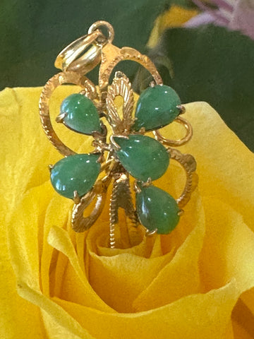 20 Karat Yellow Gold Flower Pendant with 5 Jade Stones  # 435-00195