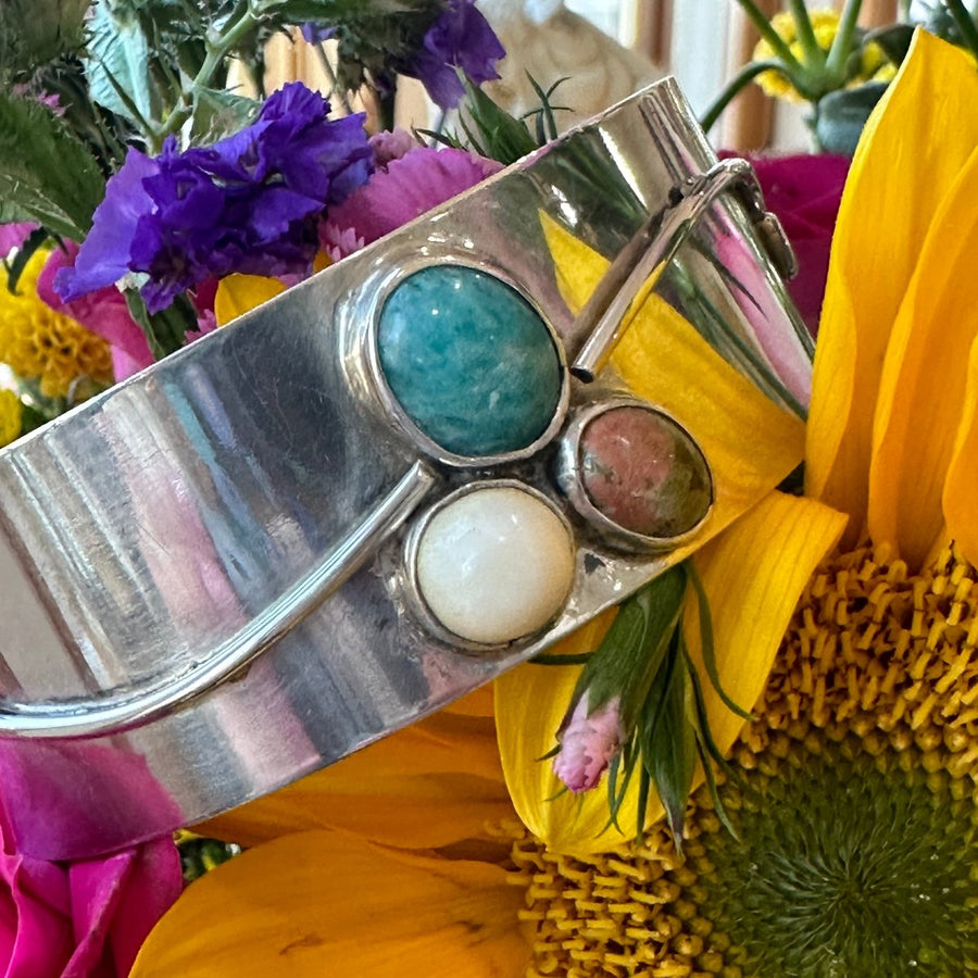 Sterling Silver Multi Gemstone Cuff Bracelet