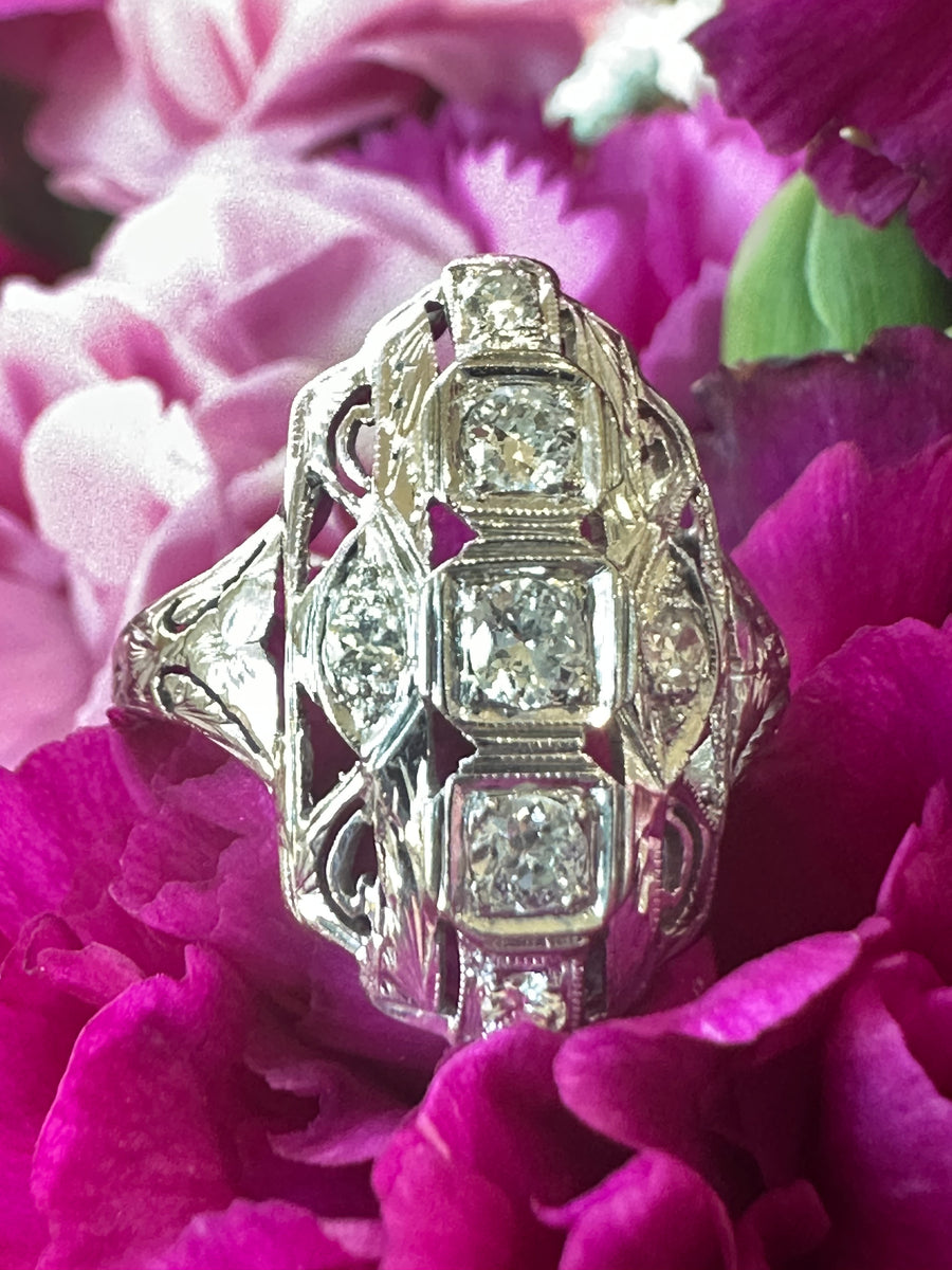 14 Karat White Gold Diamond Shield Ring  # 130-00915