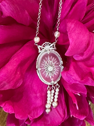 14 Karat White Gold Pearl & Camphor Glass Necklace  # 160-00502