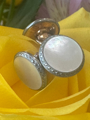 14 Karat White & Yellow Gold Mother Of Pearl Cufflinks  # 800-00155