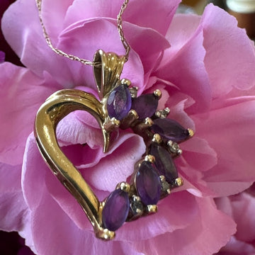 10 Karat Yellow Gold Amethyst Heart Necklace