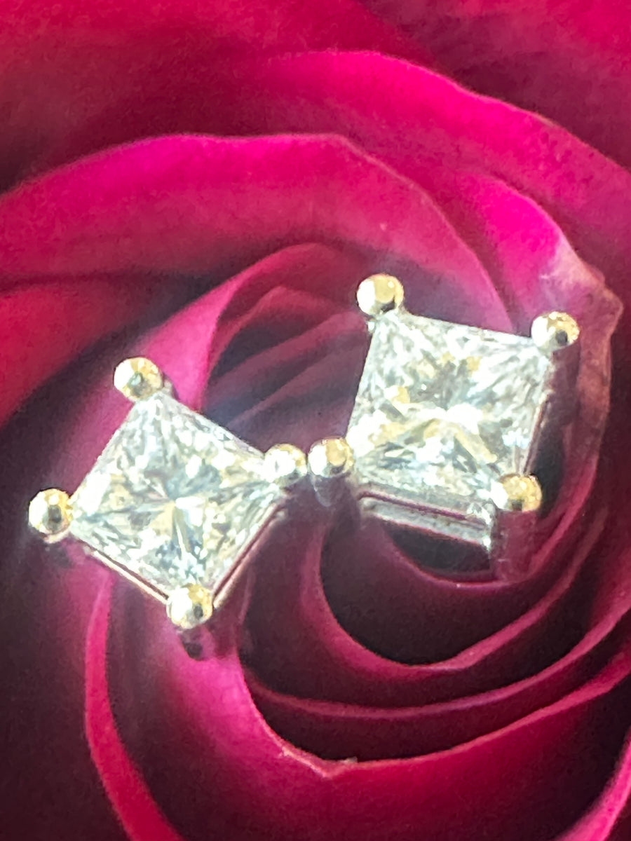 14 Karat White Gold Princess Cut Diamonds Earrings  # 150-00787