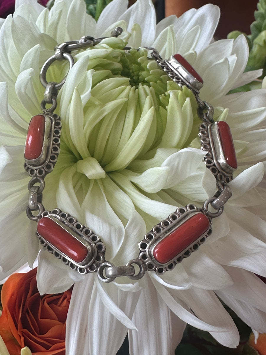 Sterling Silver & Coral Bracelet  # 555-04132