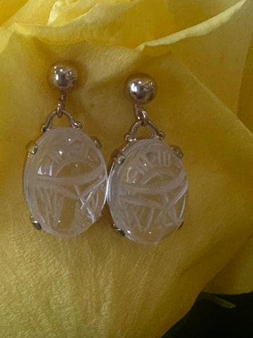 14 Karat Yellow Gold Clear Crystal Scarab Earrings  # 210-00930