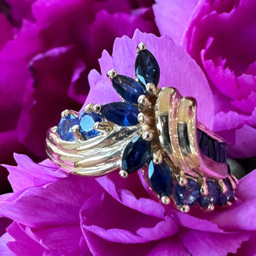 14 Karat Yellow Gold Blue Sapphire & Tanzanite Ring