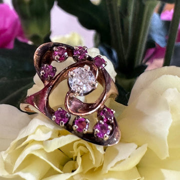 14 Karat Yellow Gold Pink Sapphire & Diamond Ring