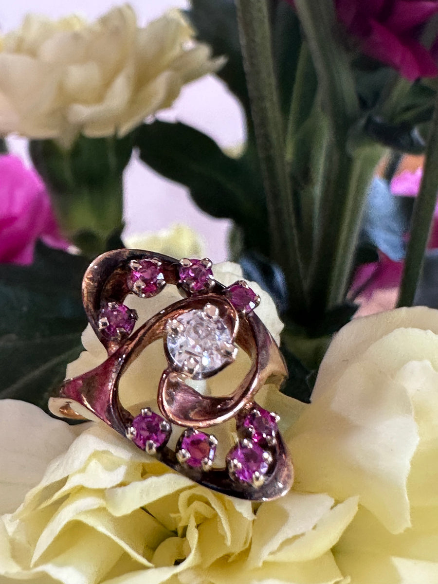14 Karat Yellow Gold Pink Sapphire & Diamond Ring # 200-02381