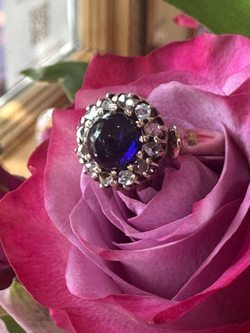 14 Karat Yellow Gold Cabochon Sapphire w/ Rose Cut Diamonds  # 200-02674