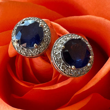 14 Karat White Gold Sapphire & Diamond Stud Earrings