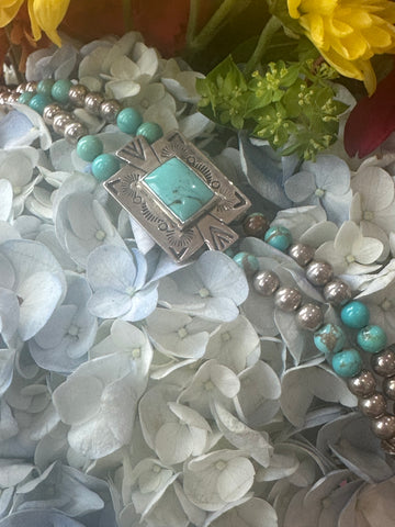 925 and Turquoise Double Strand Navajo Bracelet    # 555-04164