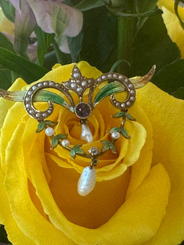 14 Karat Yellow Gold Enamel & Pearl Pin  # 548-00605